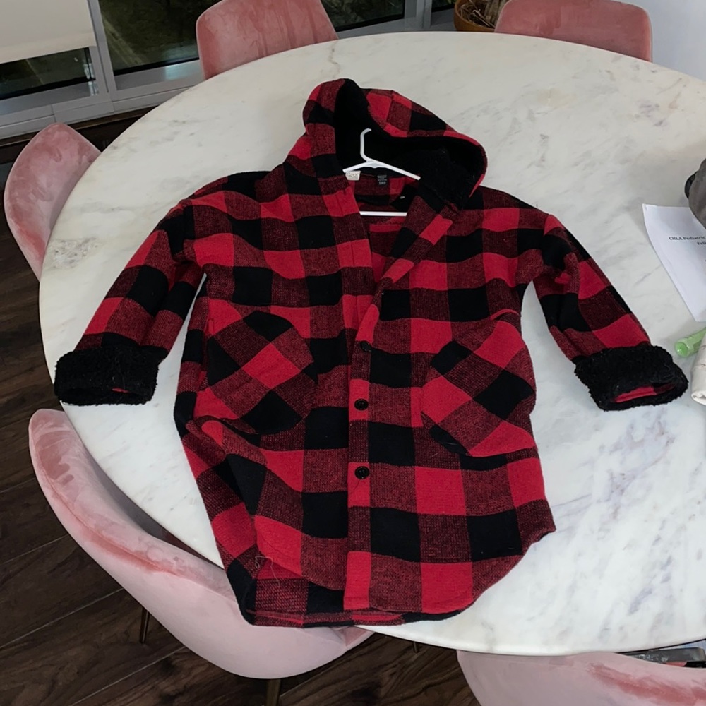 Cloth. By design red and black plaid hooded jacket size s/m